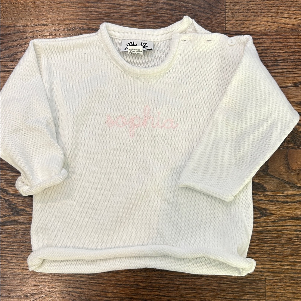Sophia White Baby Sweater with Pink Embroidery